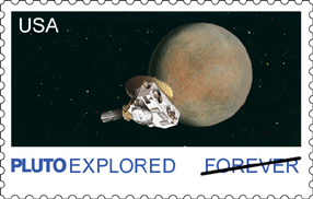 Stamp News Publishing's version of the Pluto stamp as it would appear if issued today.