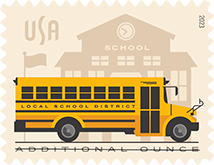 School Bus Stamp - Additional Ounce, 2023 USPS - School Bus Additional Ounce Stamp, 2023