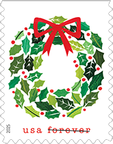 Holiday Cheer Forever Stamp, 2025 USPS - Holiday Cheer Forever Stamp - Wreath USPS 2025